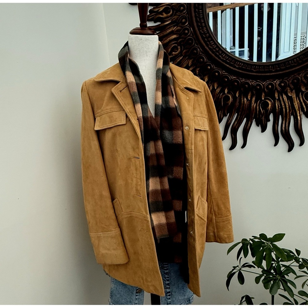 Vintage New England Sportswear Suede Leather Jacket Women's 10 Tan Coat F/W - Picture 1 of 10